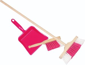 Plastic dustpan, handbroom and broom