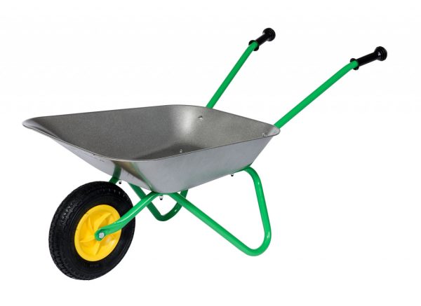 Rolly Wheelbarrow with Front Air Tyre (Silver and Green Metal)