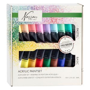 Paint acrylic, 18 x 36 ml, 9x bright/9x pastel