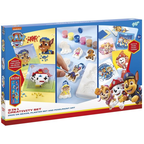 Paw Patrol 3 in 1 Creativity Set with Iron on Beads Plaster Set and Pixelpaint Art