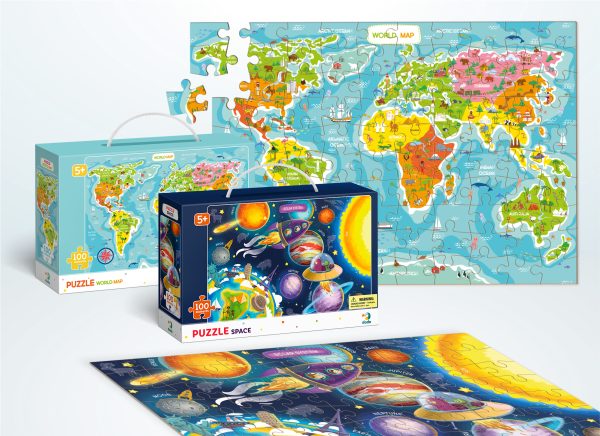 Dodo World Map & Space Jigsaw Puzzles Set (2 x 100 Pieces) - Image 2