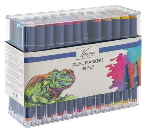 Round dual markers, 48 pcs in transparent box