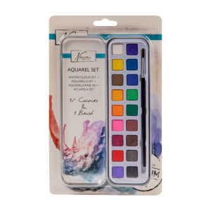 Aquarel set 18 colours + 1 brush in tin box