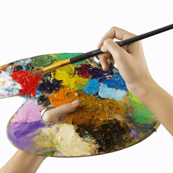 Wooden palette with 4 flat and 4 round  brushes - Image 4
