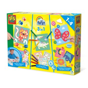 My first - 3 in 1 Fingerpainting, colouring and sticking shapes