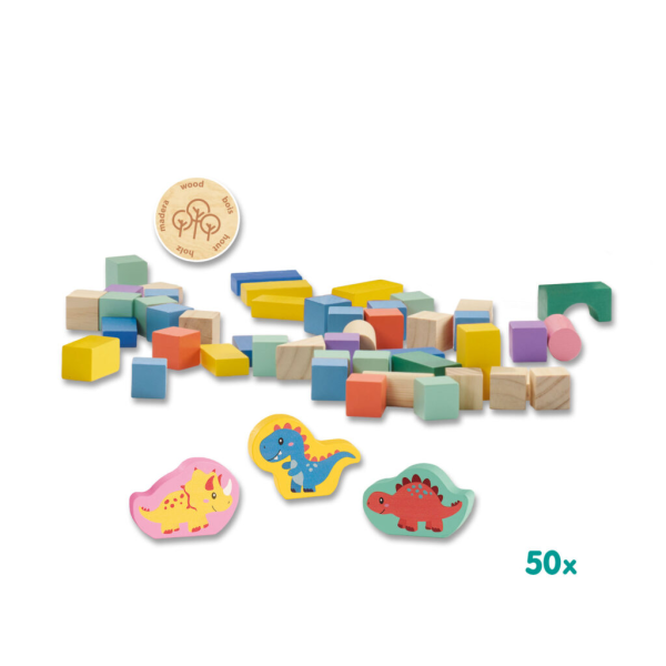 Wooden building blocks dinos - 50pcs bucket - Image 3