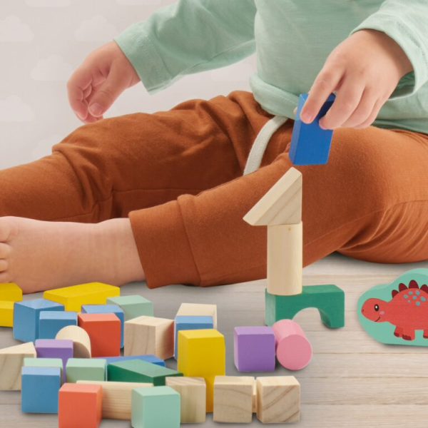 Wooden building blocks dinos - 50pcs bucket - Image 5