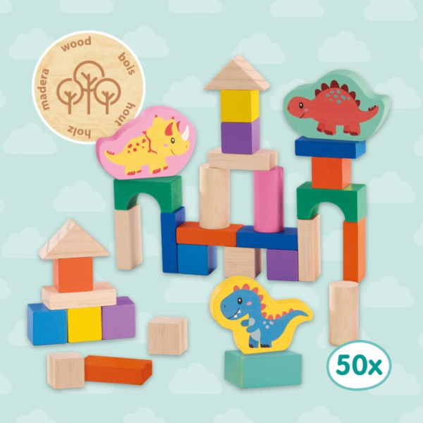 Wooden building blocks dinos - 50pcs bucket - Image 6
