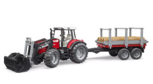 Massey Ferguson 7480 Tractor with Front Loader and Timber Trailer Toy