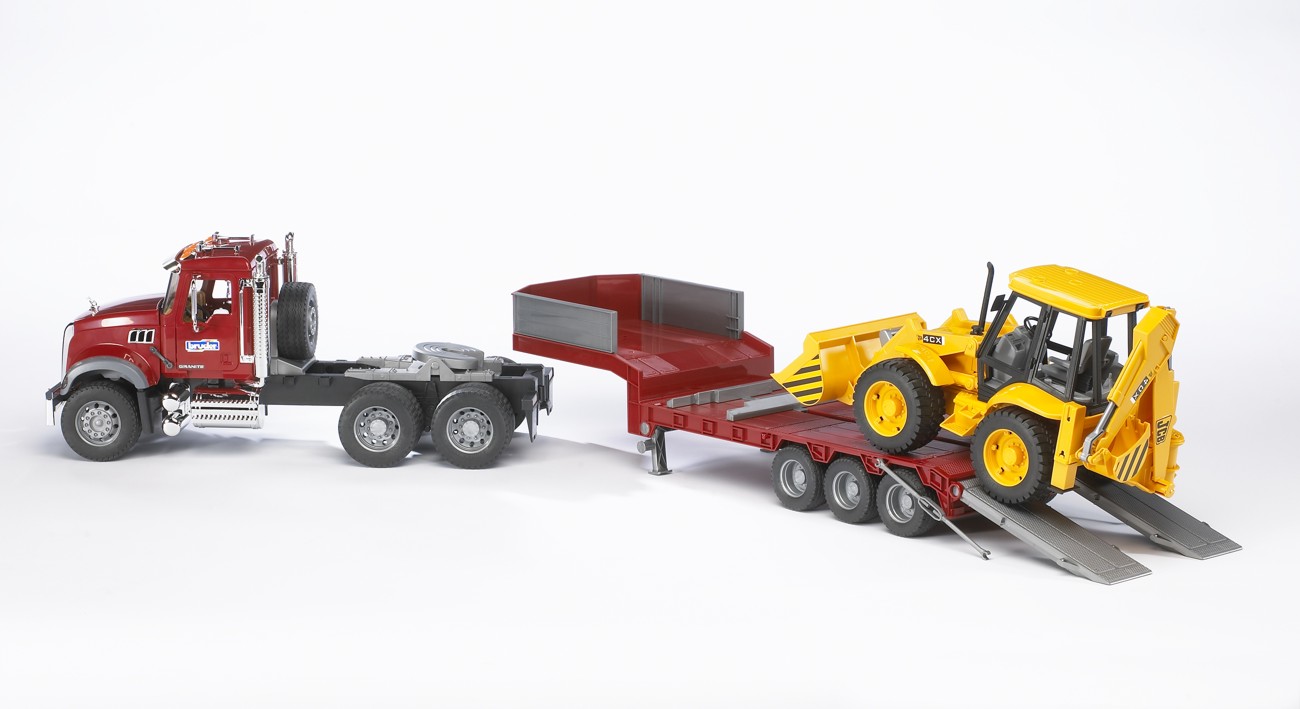 MACK Granite Low Loader Truck with JCB Backhoe Toy