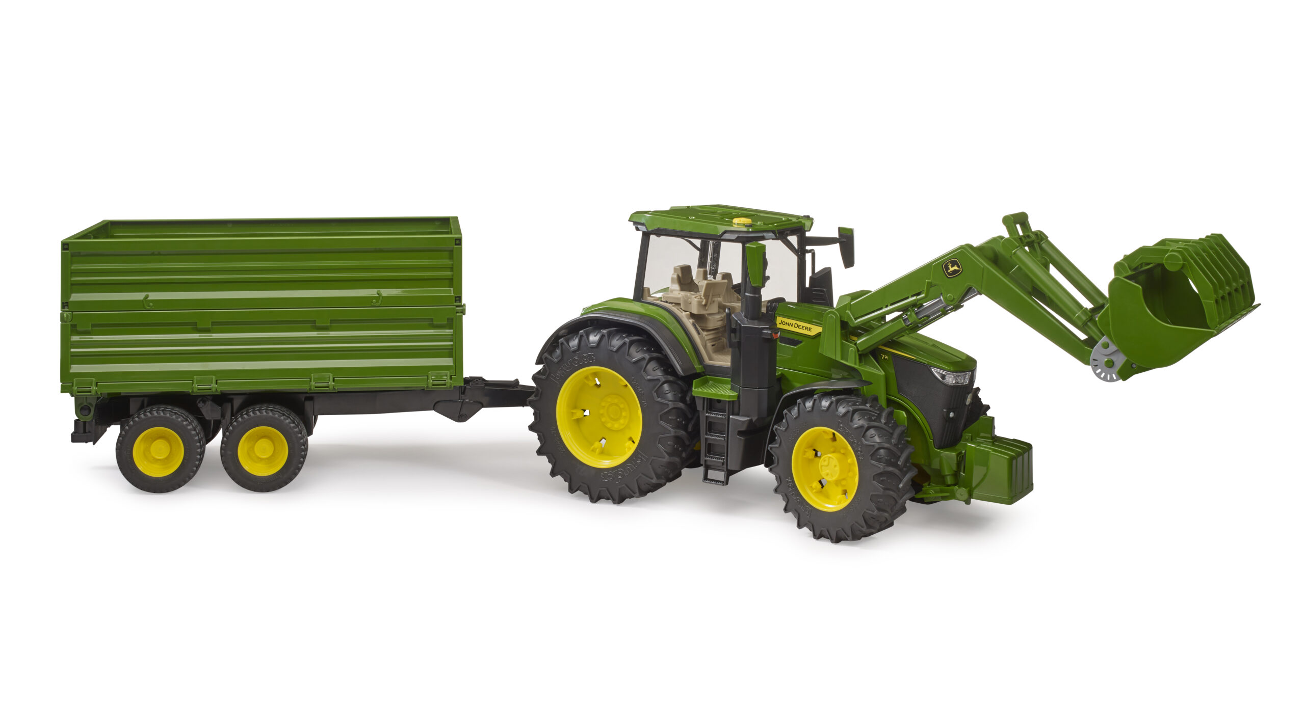 John Deere 7R 350 Tractor with Front Loader and Trailer Toy - Image 6