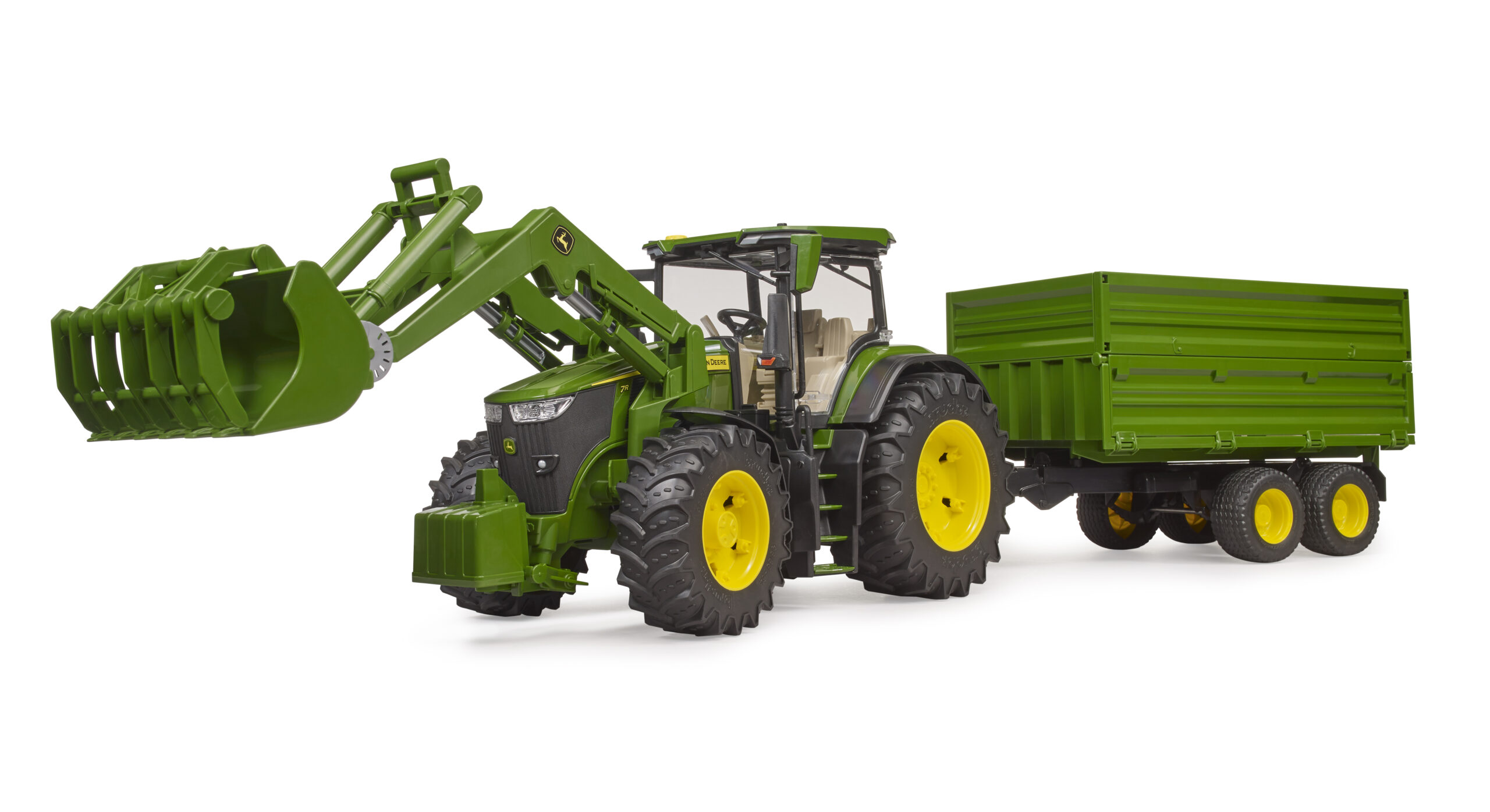 John Deere 7R 350 Tractor with Front Loader and Trailer Toy - Image 7