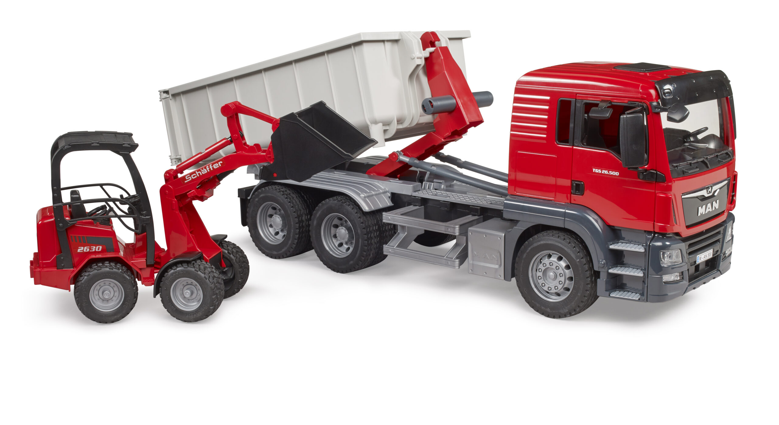 MAN TGS Truck with Roll-Off Container and Schäffer Loader Toy - Image 5