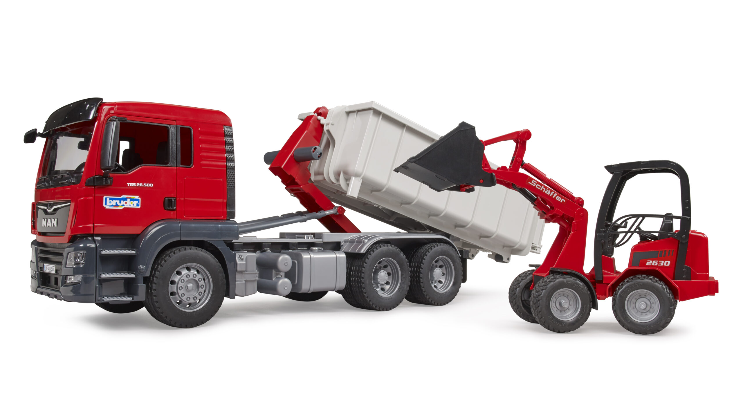 MAN TGS Truck with Roll-Off Container and Schäffer Loader Toy - Image 6