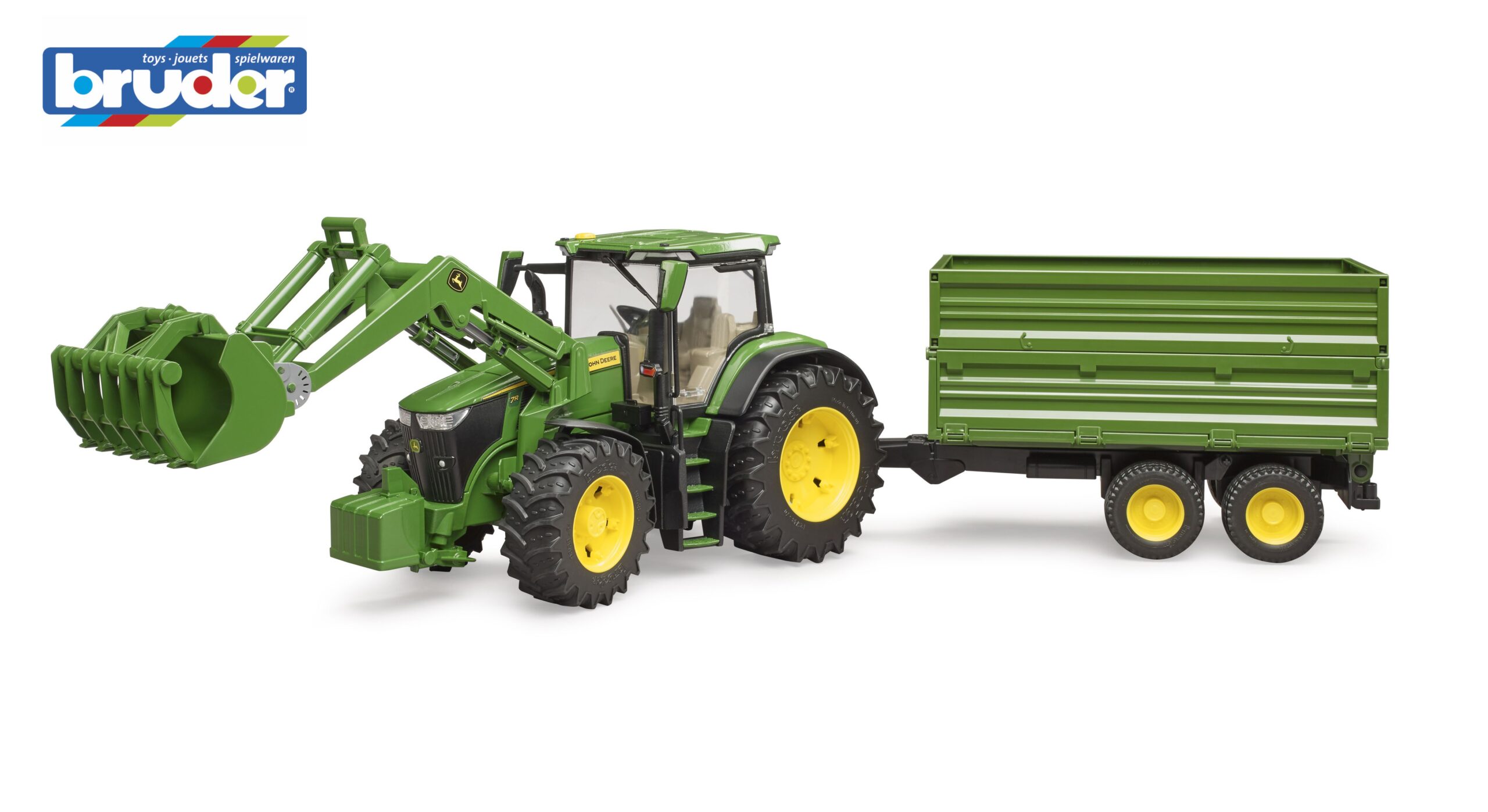 John Deere 7R 350 Tractor with Front Loader and Trailer Toy - Image 8