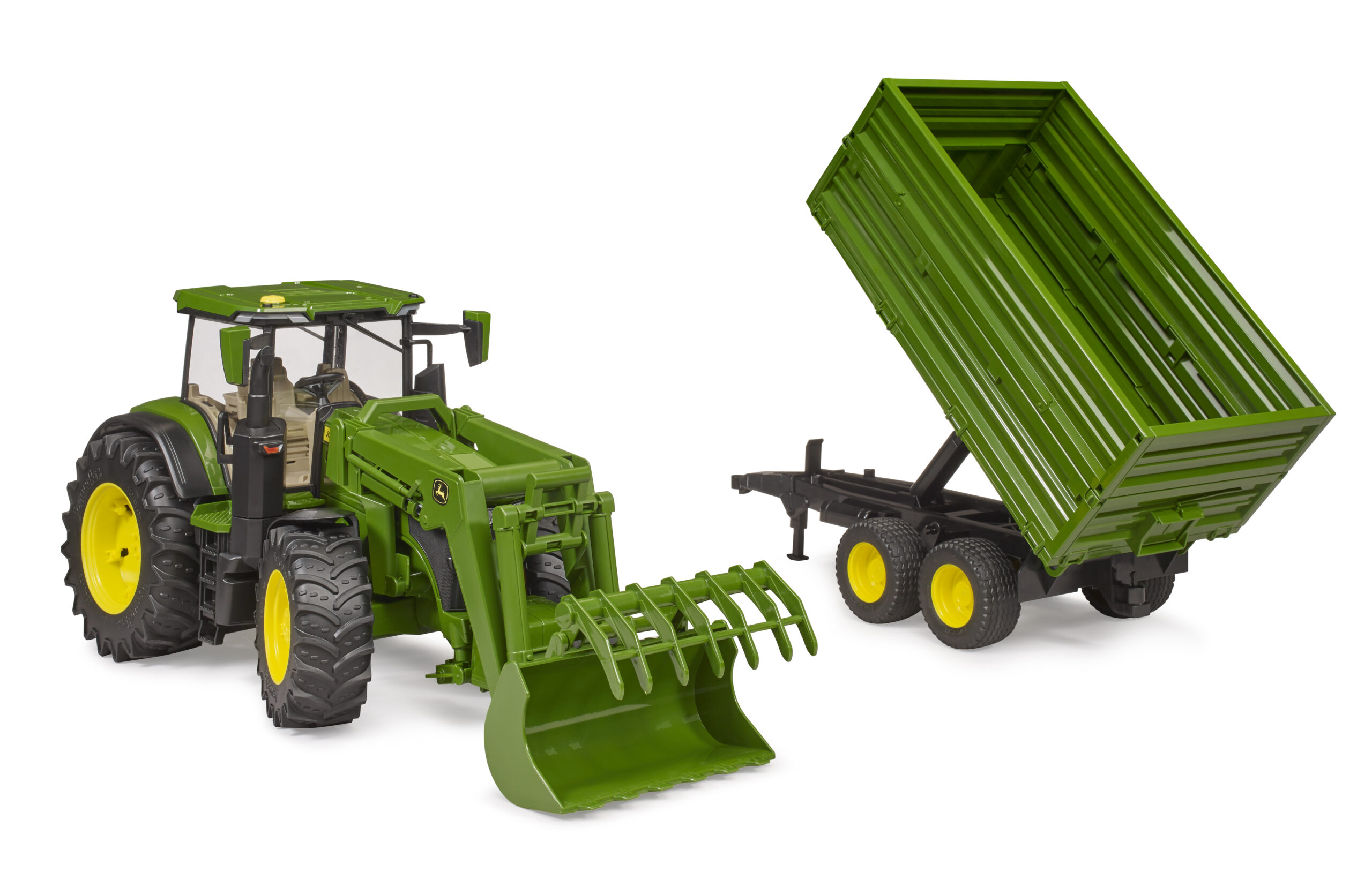 John Deere 7R 350 Tractor with Front Loader and Trailer Toy - Image 3