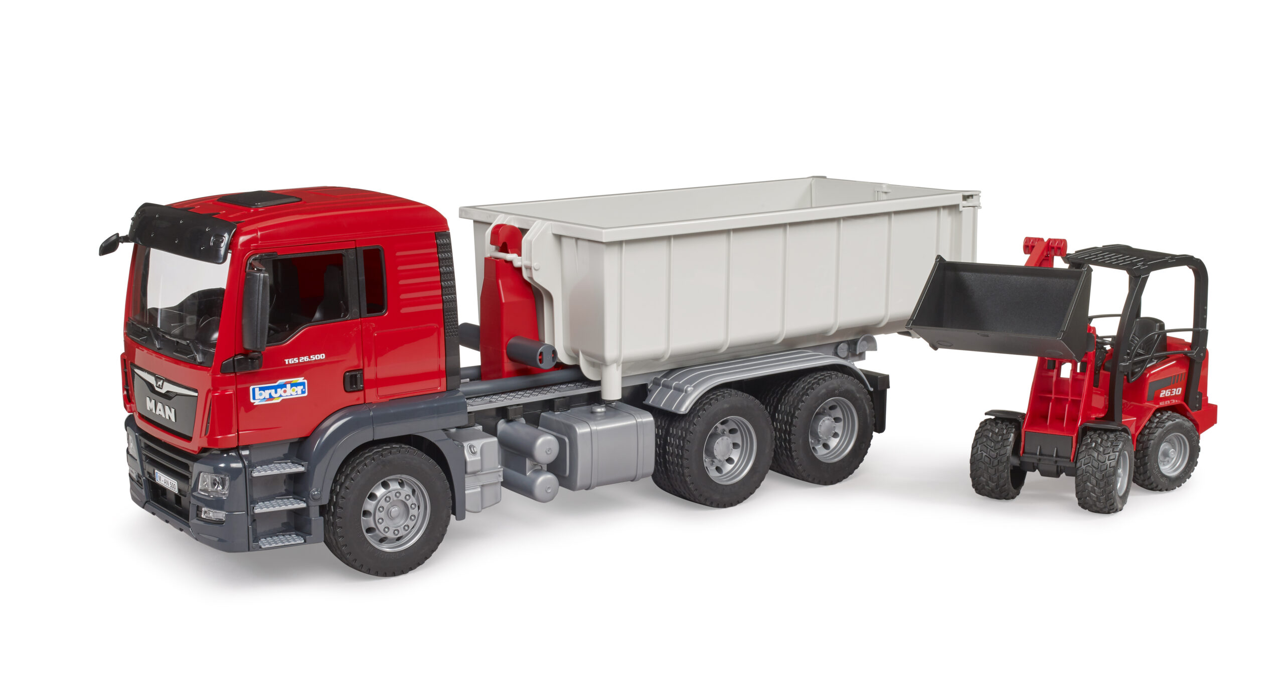 MAN TGS Truck with Roll-Off Container and Schäffer Loader Toy - Image 3