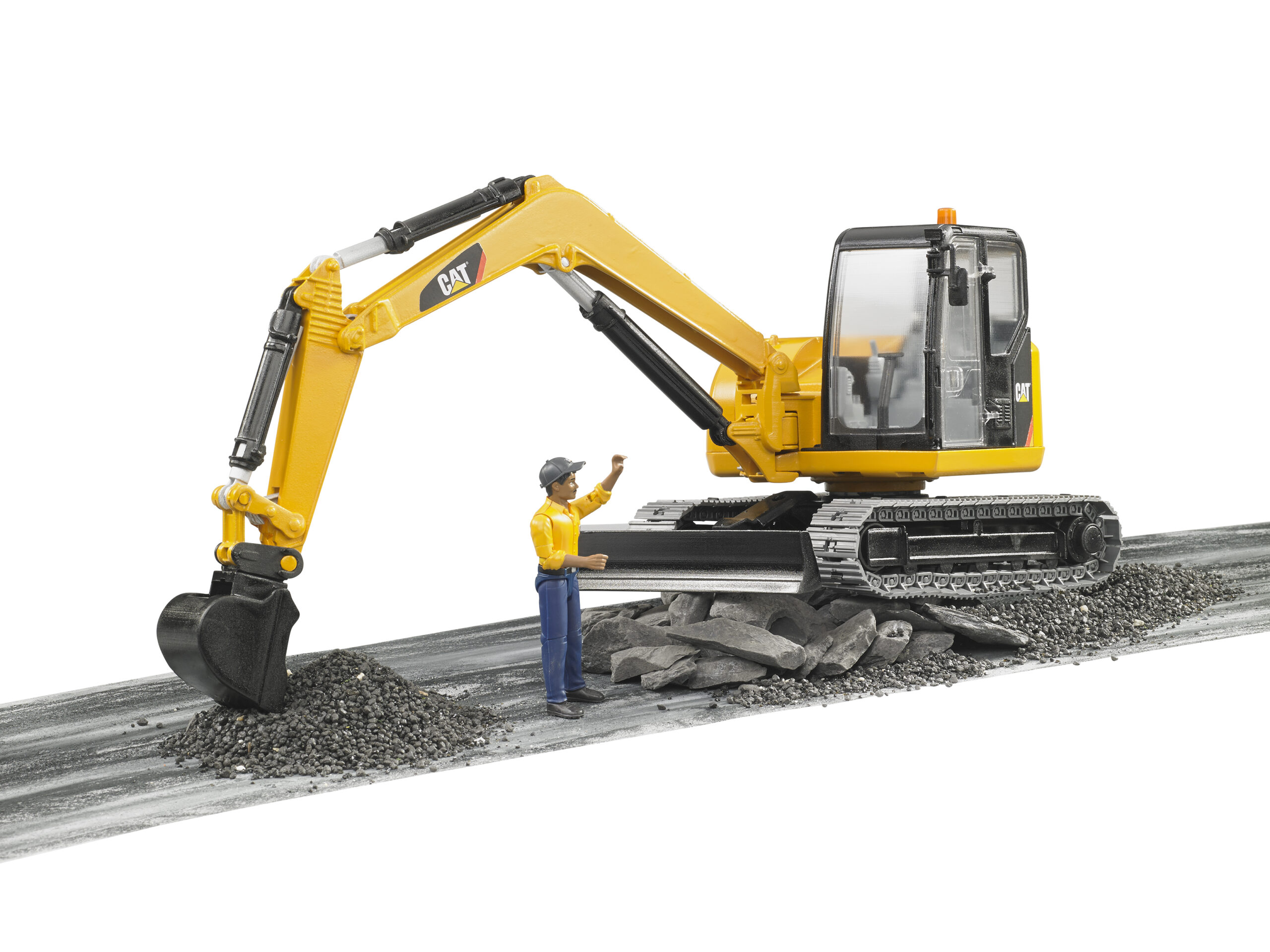 CAT Mini Excavator with Worker Figure Toy - Image 4