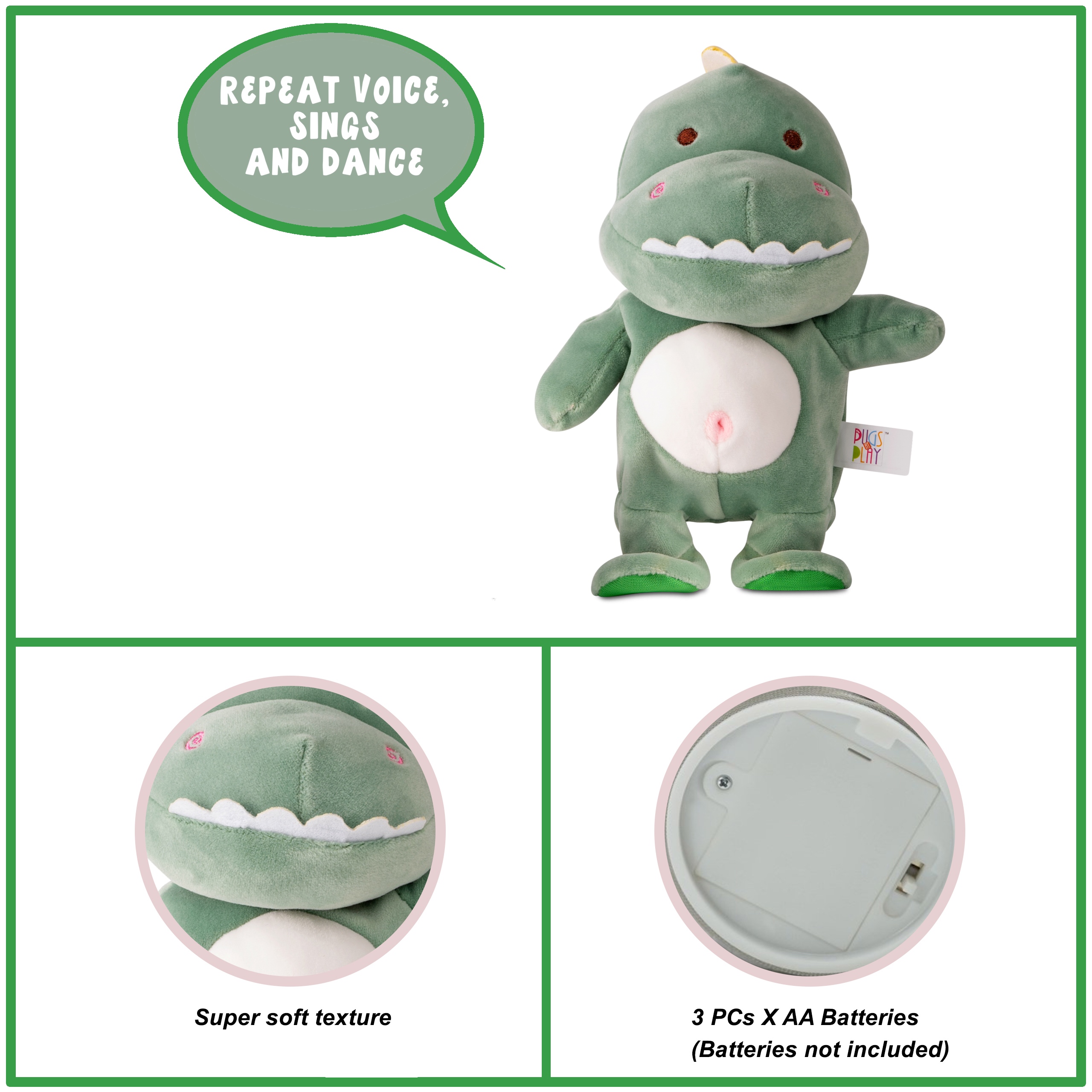 Pugs at Play Max the Walking Talking Dinosaur Interactive Plush Toy - Image 9